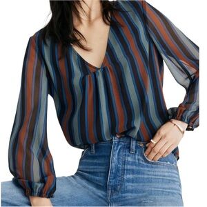 NWOT MADEWELL Striped V-Neck Long Sleeve Blouse Size Small